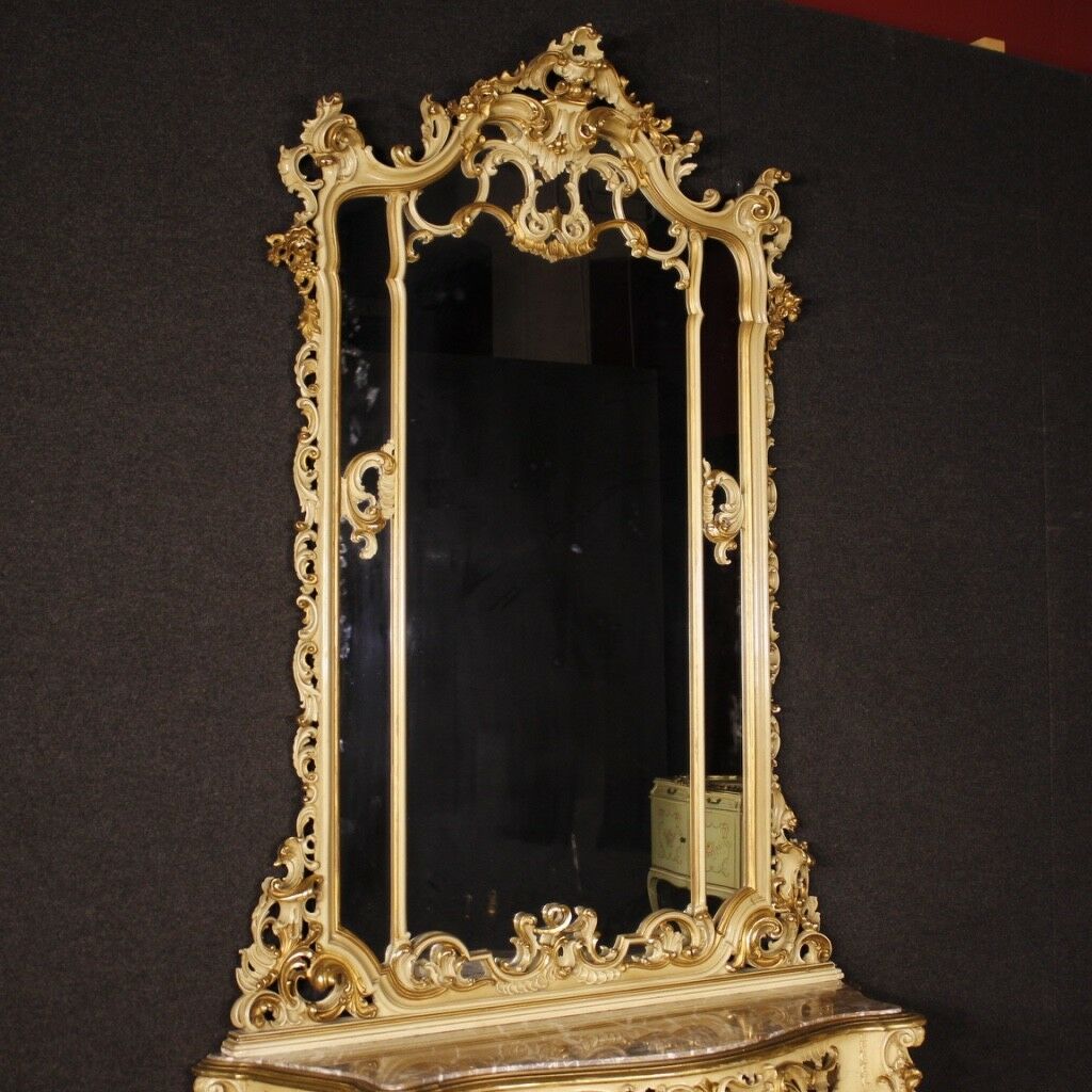 Konsole mit Spiegel Tisch antik Stil aus lackiert und vergoldet