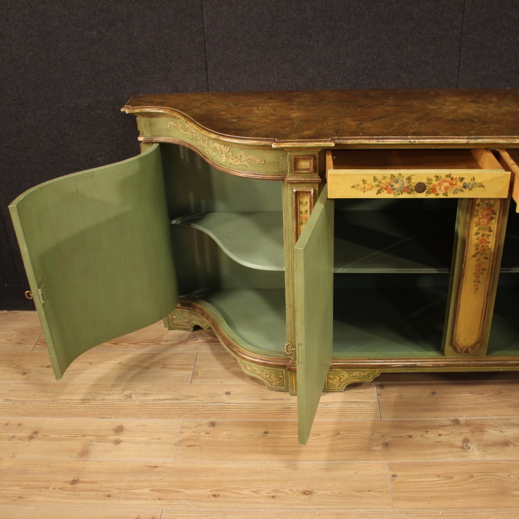 Anrichte Möbel Kommode aus lackiert bemalt vergoldet Holz Wohnzimmer