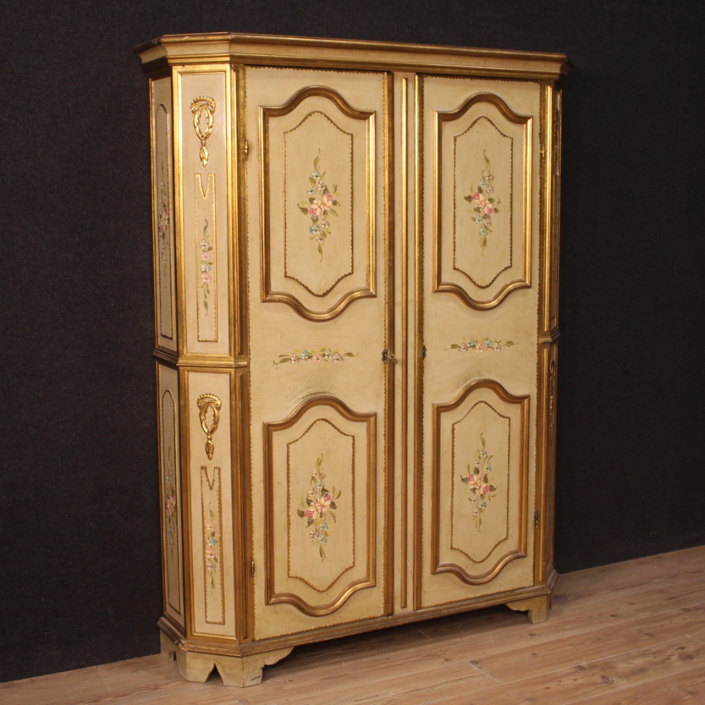 Closet Lacquered Furniture Wardrobe Wooden Golden Painting Antique