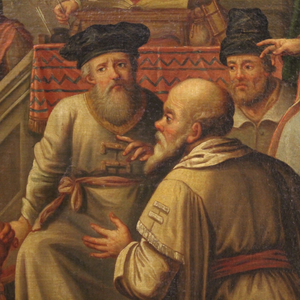 Große antike Gemälde Szene historischer Bild Öl Leinwand 18