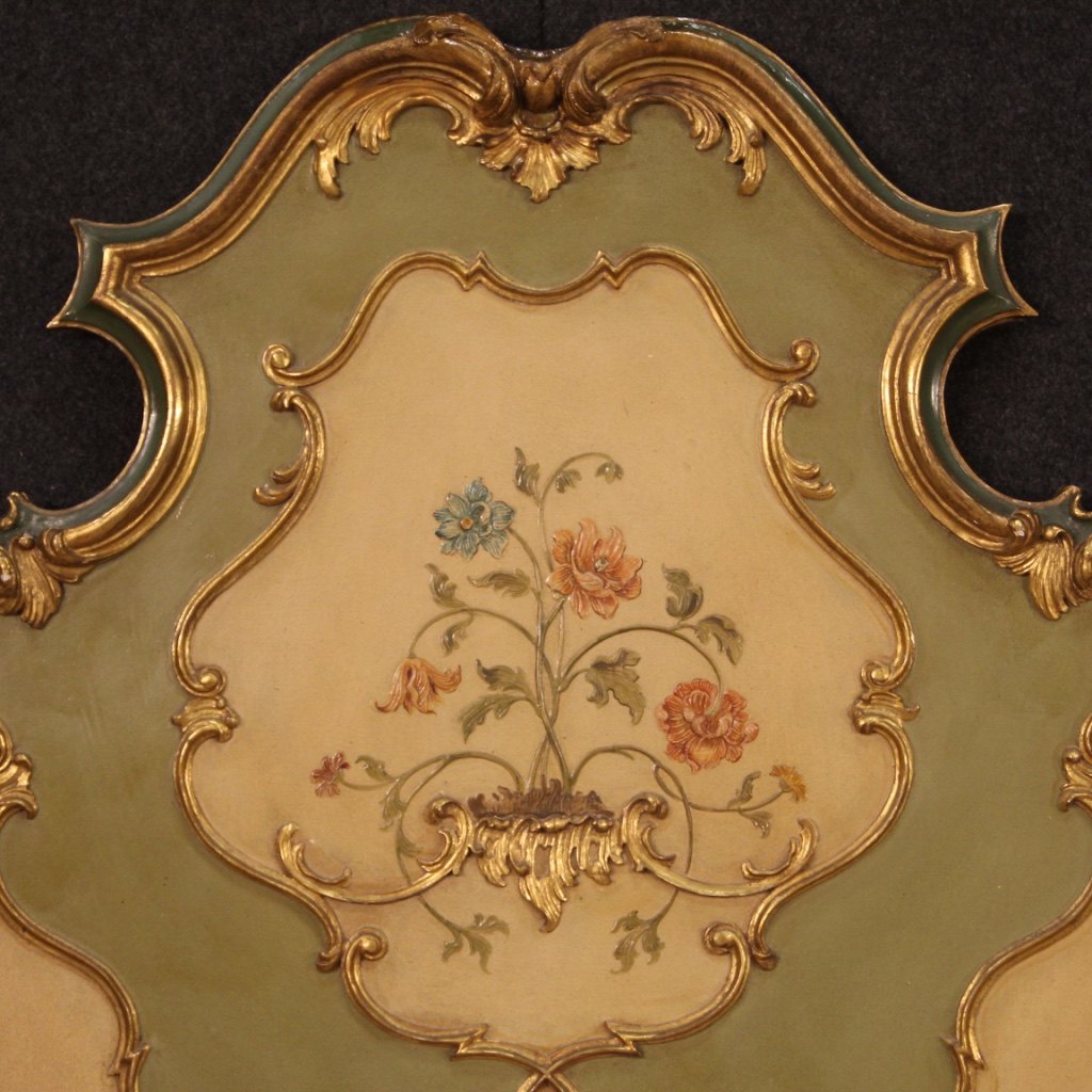 Bett Doppelbett Lackiert Golden Malerei Mobil Antik Stil Holz