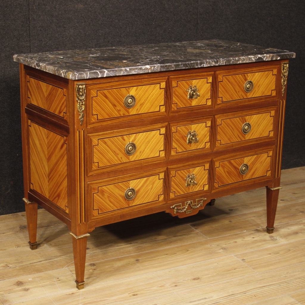 Kommode Anrichte Möbel Schubladen eingelegt Holz antik Stil Ludwig XVI