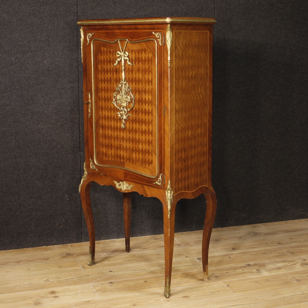 Anrichte französisch Möbel Schrank eingelegt Holz vergoldet Bronze